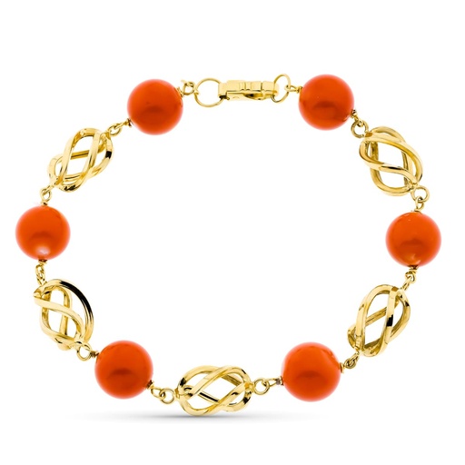 [P31000019] 18K PULSERA ORO AMARILLO JAULAS CORAL FINO JAPONES 9 9.5 MM 19 CM
