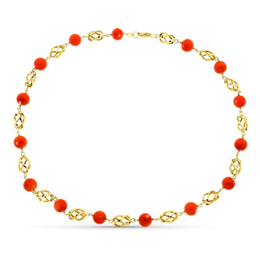 [P31000050] 18K COLLAR ORO AMARILLO JAULA CORAL FINO JAPONES 9-9.5 MM 50CM