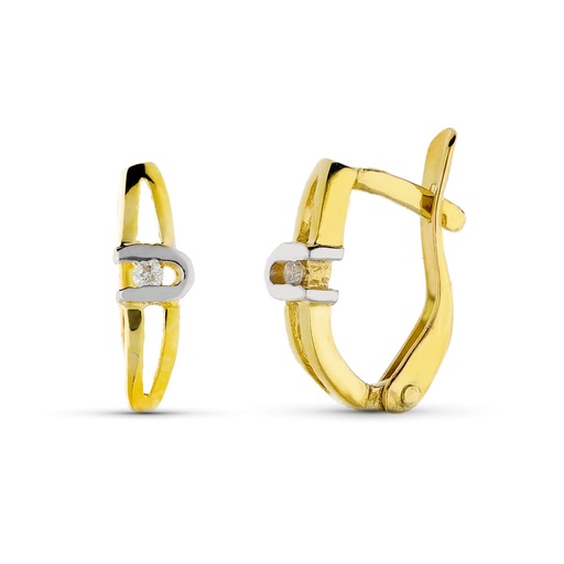 [P319-9783-1] 18K PENDIENTES ORO BICOLOR DIAMANTES TALLA BRILLANTE 10X3 MM