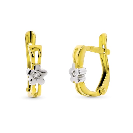 [P319-9789-1] 18K PENDIENTES ORO BICOLOR FLOR CON DIAMANTES. CIERRE CATALAN