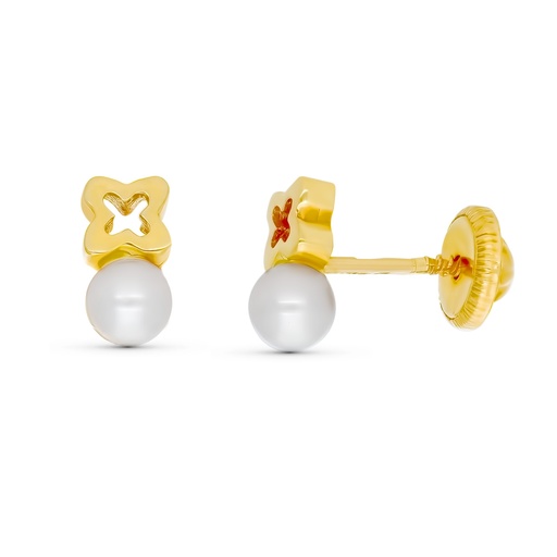 [P319-9967] 18K PENDIENTES ORO AMARILLO PERLA 6X3 MM ROSCA