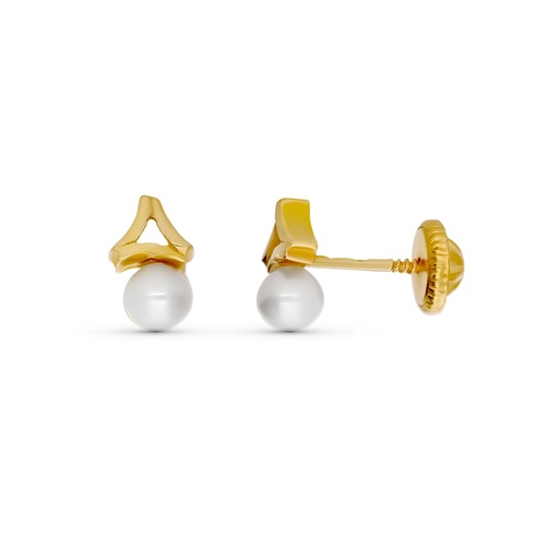 [P319-9971] 18K PENDIENTES ORO AMARILLO PERLA 7X4 MM ROSCA