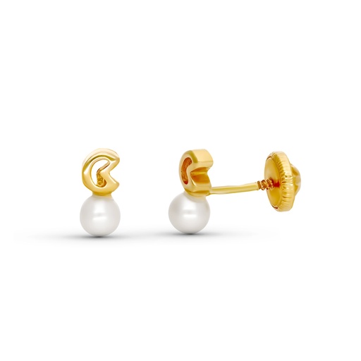 [P319-9974] 18K PENDIENTES ORO AMARILLO PERLA 7X3 MM ROSCA