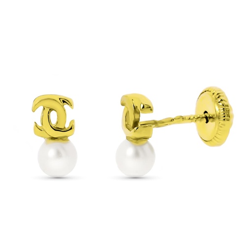 [P319-9976] 18K PENDIENTES ORO AMARILLO CON DIAMANTES Y PERLAS