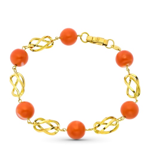 [P32000019] 18K PULSERA ORO AMARILLO JAULAS Y CORAL FINO JAPONES 10.5 MM 20 CM