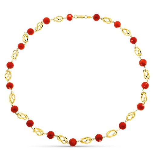 [P32000060] 18K COLLAR ORO AMARILLO JAULA CORAL FINO JAPONES 10.5 MM 60 CM