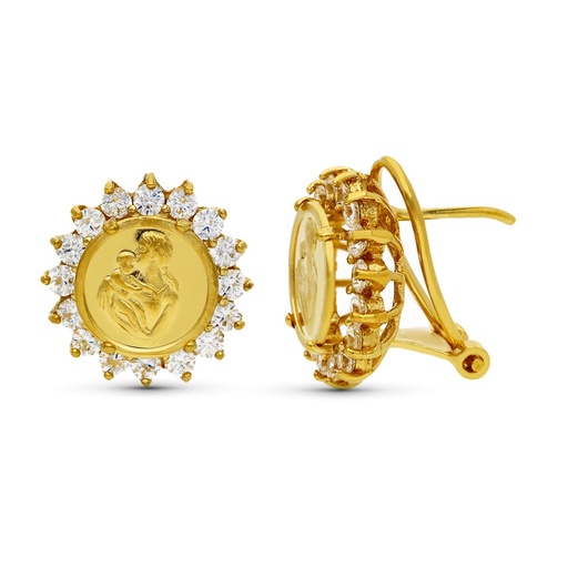 [P3202-1] 18K PENDIENTES ORO AMARILLO MADRE REDONDOS 15X15 MM