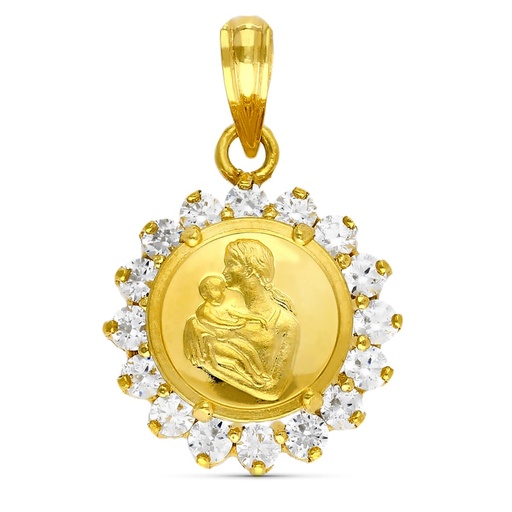 [P3202-5] 18K COLGANTE ORO AMARILLO MADRE 16 CIRCONITAS 15X15 MM
