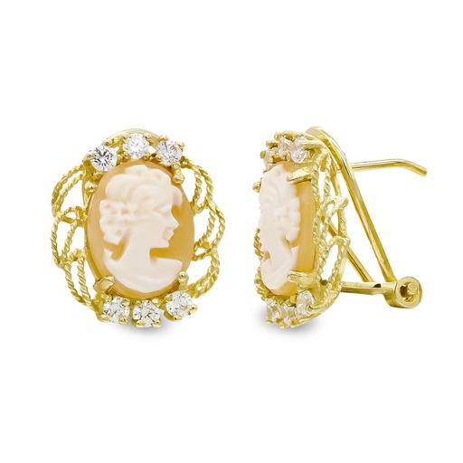 [P3205-1] 18K PENDIENTES ORO AMARILLO CAMAFEO 14X12 MM
