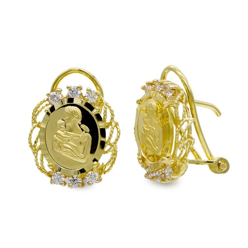 [P3205-1MM] 18K PENDIENTES MONEDA MADRE CIRCONITAS OMEGA