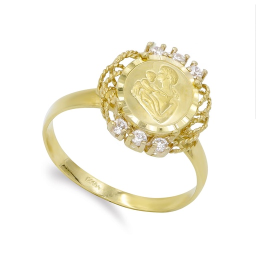 [P3205-2MM] 18K SORTIJA MONEDA MADRE CIRCONITAS