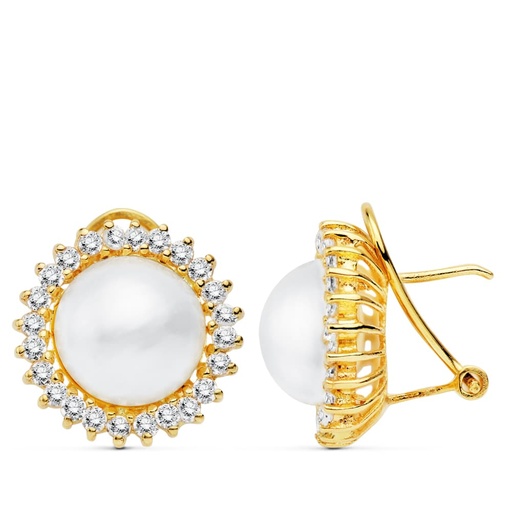 [P3285-1] 18K PENDIENTES ORO AMARILLO PERLA JAPONESAS 11 MM