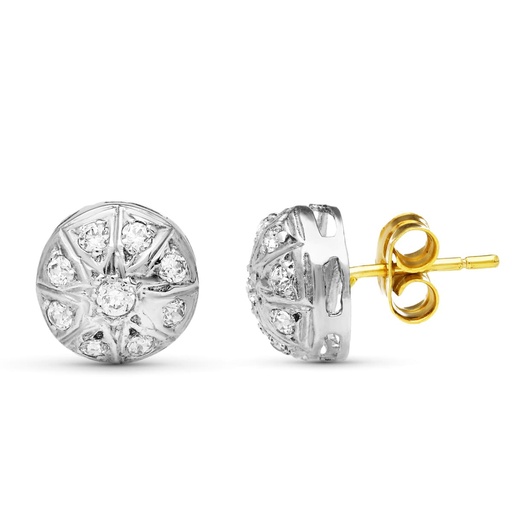[P3289-1] 18K PENDIENTES ORO BICOLOR CIRCONITA 9 MM