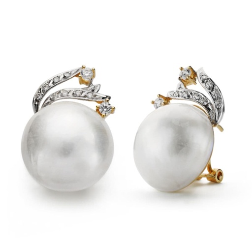 [P3299-1] 18K PENDIENTES ORO BICOLOR PERLA JAPONESA 16 MM CIERRE OMEGA