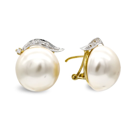 [P3311-1] 18K PENDIENTES ORO AMARILLO Y PERLA SINTETICA RAMA 16 MM