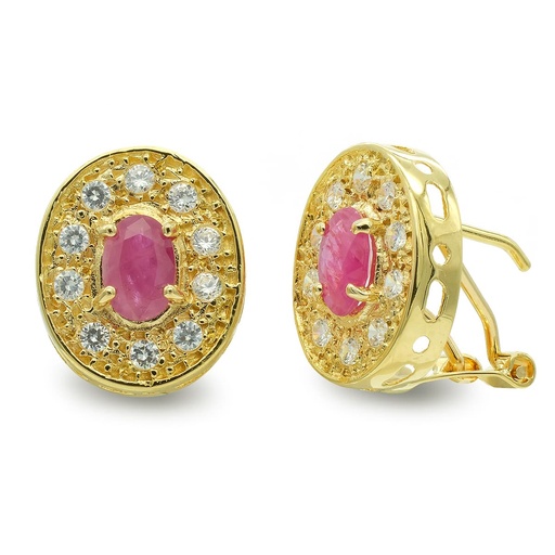 [P3320-1] 18K PENDIENTES ORO AMARILLO OVAL CON CIRCONITAS