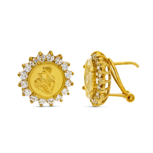 [P3392-1] 18K PENDIENTES ORO AMARILLO MONEDA MADRE. 14X13 MM