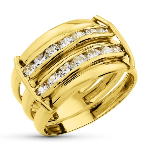 [P3399-2] 18K SORTIJA ORO AMARILLO BANDAS LISAS Y CIRCONITAS