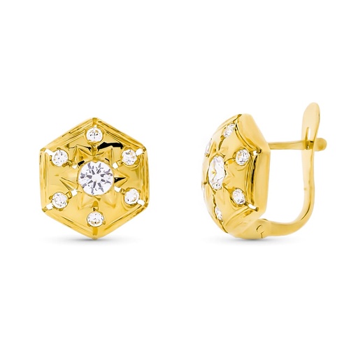 [P3448-1] 18K PENDIENTES ORO AMARILLO Y CIRCONITAS CIERRE CATALAN