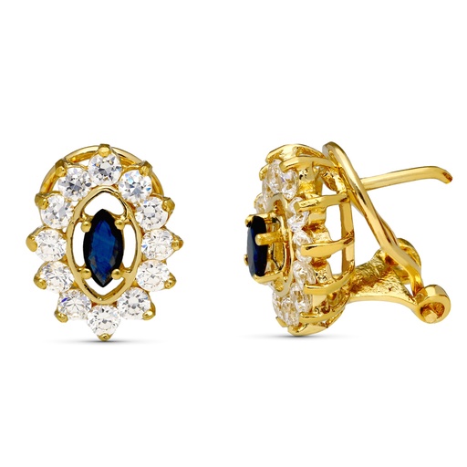 [P3543-1] 18K PENDIENTES ORO AMARIILO PIÑA CIRCONITAS TOTAL 13X11 MM OMEGA