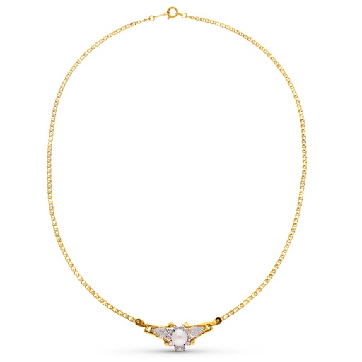 [P3547-3] 18K GARGANTILLA ORO BICOLOR PERLA Y CIRCONITAS