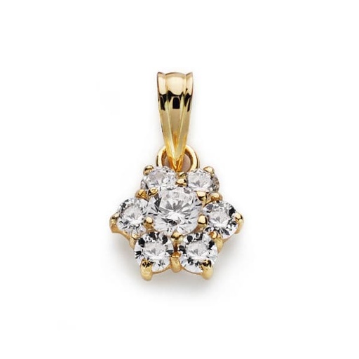 [P3552-5] 18K COLGANTE ORO AMARILLO CUAJO 7 CIRCONITAS 10X9 MM