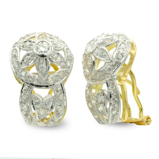 [P3590-1] 18K PENDIENTES ORO BICOLOR FLOR