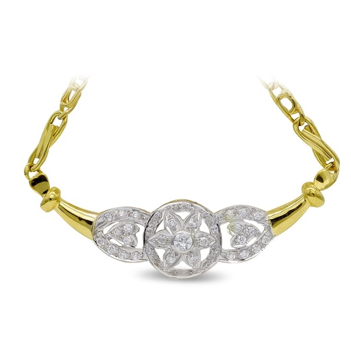 [P3590-3] 18K GARGANTILLA ORO AMARILLO FLOR Y CIRCONITAS