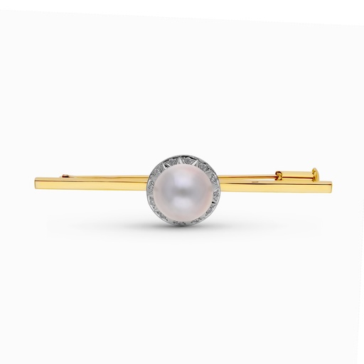 [P3622-8] 18K ALFILER ORO BICOLOR PERLA JAPONESA 57X14 MM