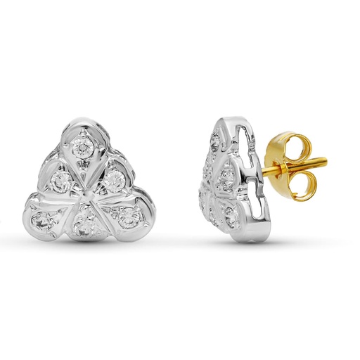 [P3624-1] 18K PENDIENTES ORO BICOLOR CIRCONITAS 9 MM PRESION