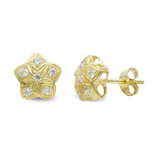 [P3627-1] 18K PENDIENTES ORO AMARILLO ESTRELLA Y CIRCONITAS
