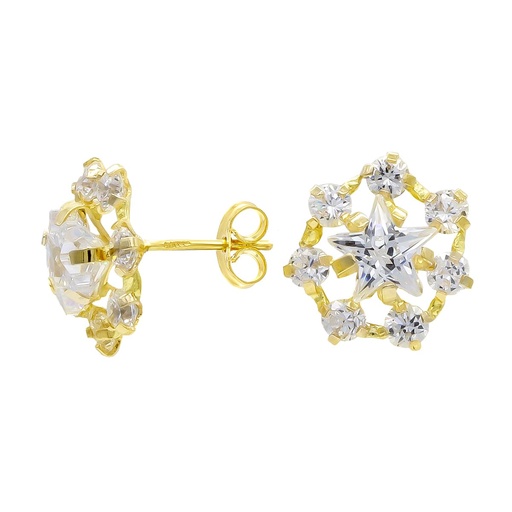 [P3639-1] 18K PENDIENTES ORO AMARILLO ESTRELLA Y CIRCONITAS