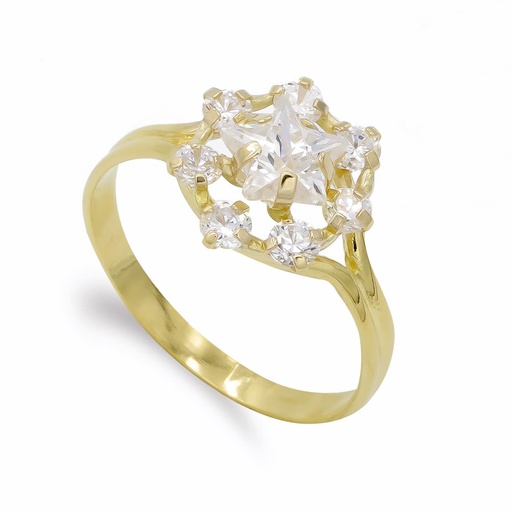[P3639-2] 18K SORTIJA ORO AMARILLO ESTRELLA Y CIRCONITAS