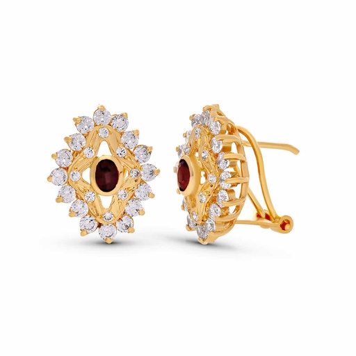 [P3750-1] 18K PENDIENTES ORO AMARILLO CIRCONITAS Y PIEDRA OVAL.