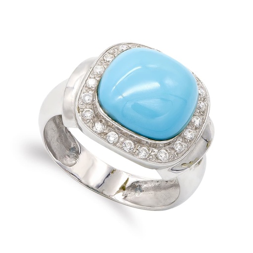 [P3765-2] 18K SORTIJA ORO BLANCO TURQUESA Y CIRCONITAS