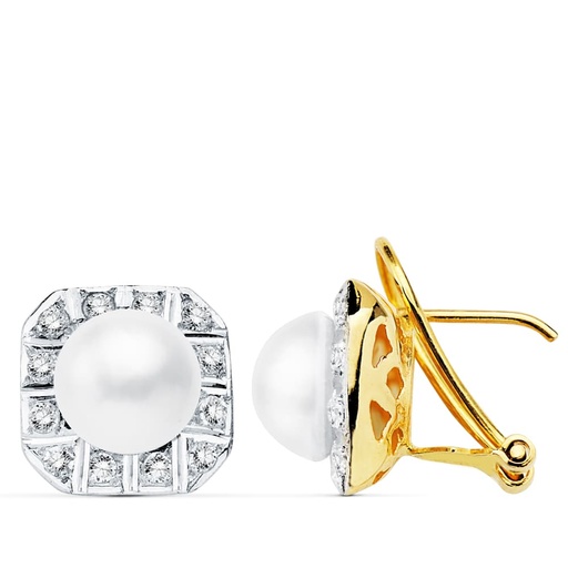 [P3812-1] 18K PENDIENTES BICOLOR PERLA JAPONESAS 8 MM