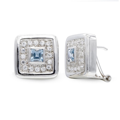 [P3824-1AM] 18K PENDIENTES ORO BLANCO AGUAMARINA Y CIRCONITAS