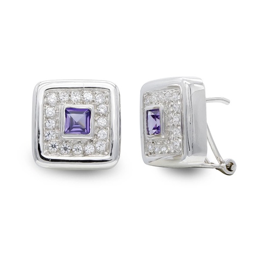 [P3824-1AT] 18K PENDIENTES ORO BLANCO AMATISTA Y CIRCONITAS