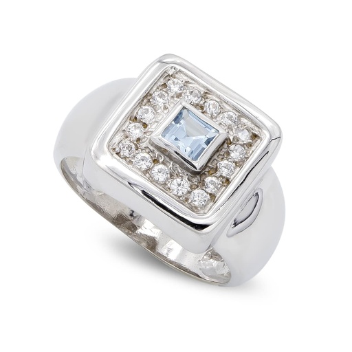 [P3824-2AM] 18K SORTIJA ORO BLANCO AGUAMARINA Y CIRCONITAS