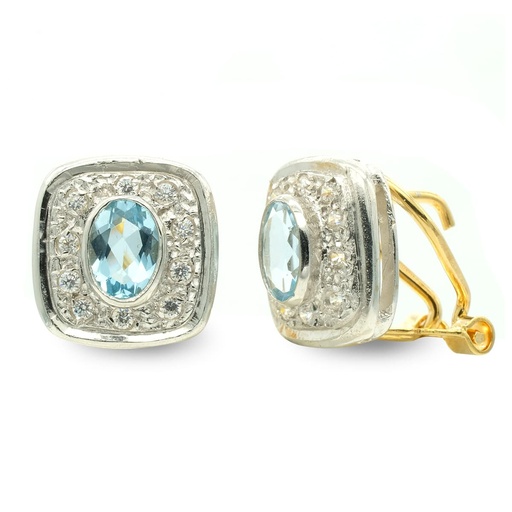 [P3825-1] 18K PENDIENTES ORO BICOLOR PIEDRA 11X11 MM