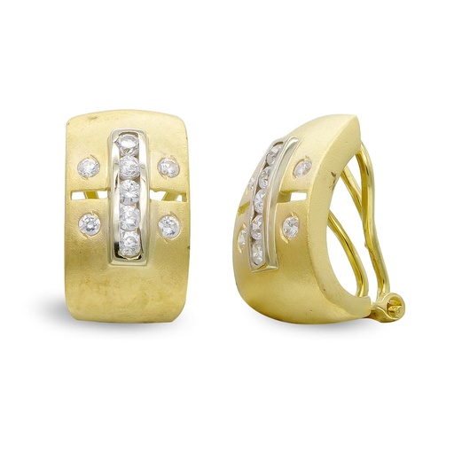 [P3864-1] 18K PENDIENTES ORO BICOLOR MATE Y BRILLO CON CIRCONITAS