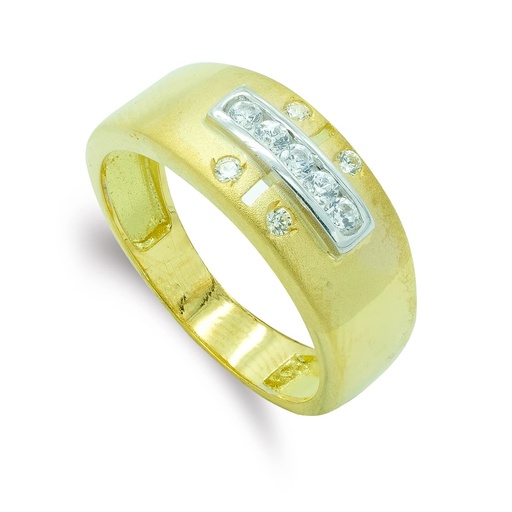 [P3864-2] 18K SORTIJA ORO BICOLOR 9C MATE Y BRILLO CIRCONITAS