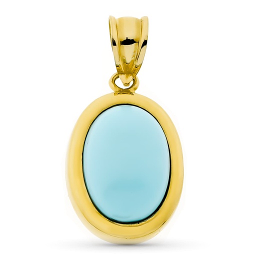 [P3874-5] 18K COLGANTE ORO AMARILLO TURQUESA OVAL. 21X14 MM