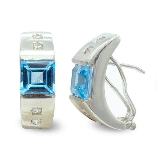 [P3884-1] 18K PENDIENTES ORO BLANCO TOPAZIO AZUL