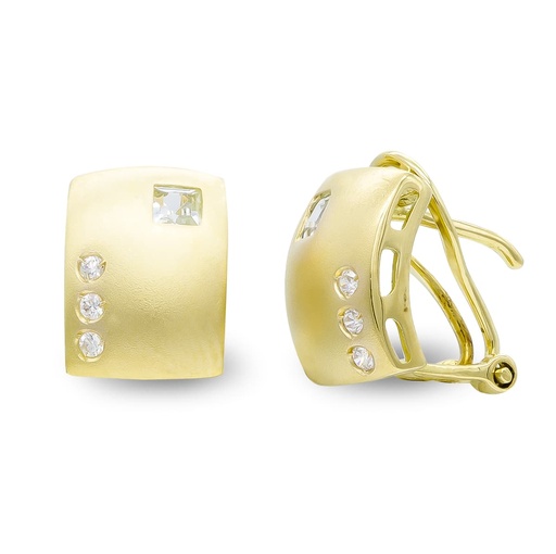 [P3890-1] 18K PENDIENTES ORO AMARILLO CUADROS MATE Y BRILLO Y CIRCONITAS