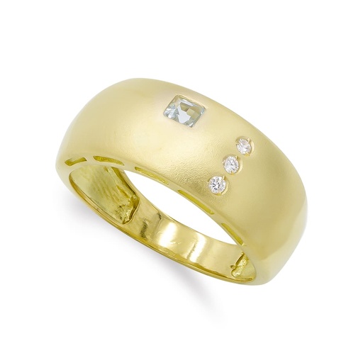 [P3890-2] 18K SORTIJA ORO AMARILLO CUADRA MATE Y BRILLO Y CIRCONITAS