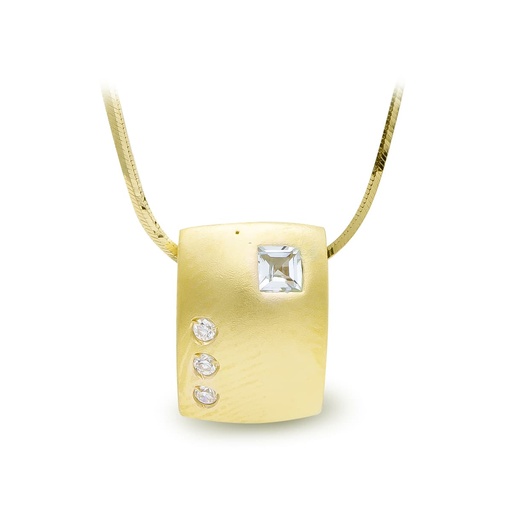 [P3890-3] 18K GARGANTILLA ORO AMARILLO CUADRA MATE Y BRILLO Y CIRCONITAS