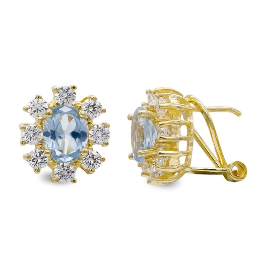 [P3914-1AM] 18K PENDIENTES ORO AMARILLO AGUAMARINA 7X5 MM CIRCONITAS