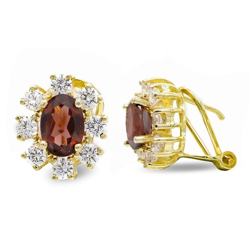 [P3914-1GR] 18K PENDIENTES ORO AMARILLO GRANATE 7X5 MM CIRCONITAS
