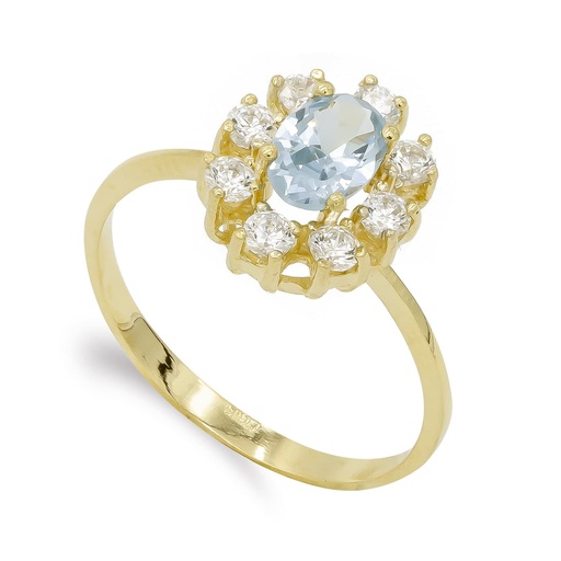 [P3914-2] SORTIJA ORO AMARILLO 1 PIEDRA OVAL Y 8 CIRCONITAS